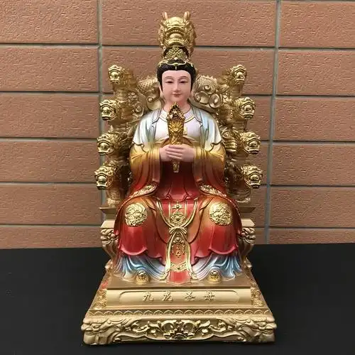 新款九龙圣母树脂神像铜彩三圣母娘娘家用居家供奉九江圣母摆件