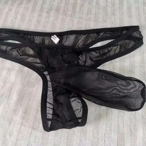 男生情趣内衣内裤大象鼻子全透明露毛丁字裤大码男士性感诱惑免脱黑色