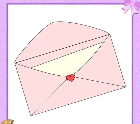 使用粉红色的画笔给信封涂上颜色,用黑色画笔在信封的中间画出心形