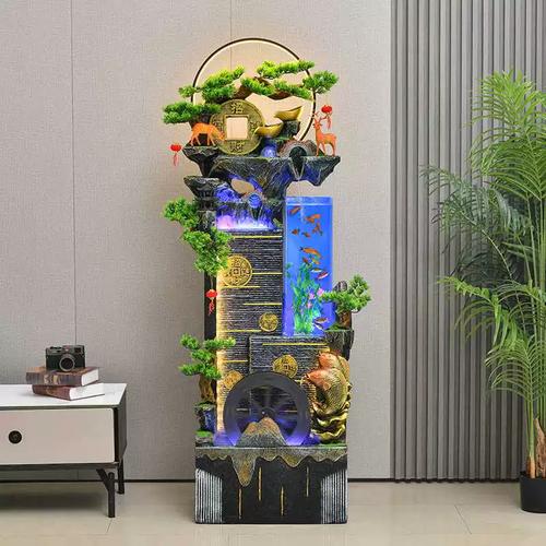 现代简约流水客摆件厅欧圆形鱼缸落地水景观乔迁新居祝福办式公室