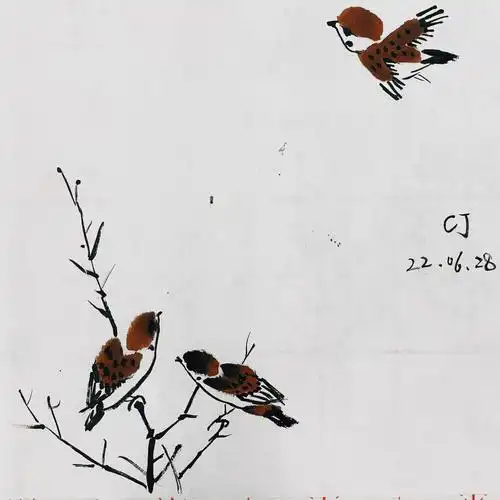 学国画第四节之麻雀