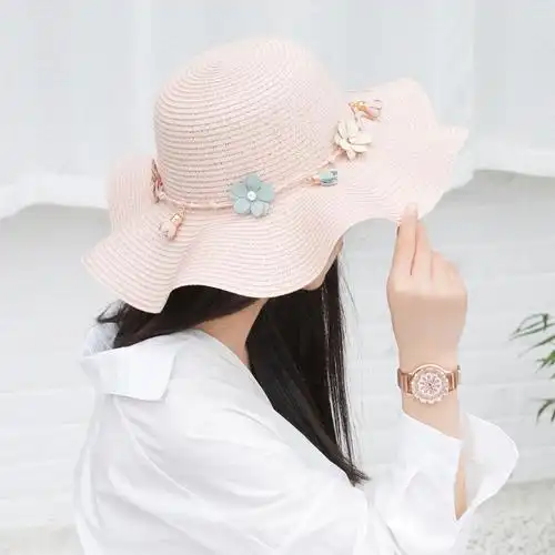 阖萱女生防晒凉帽帽子女夏季太阳帽珍珠帽女生遮阳草帽时尚防晒帽波浪