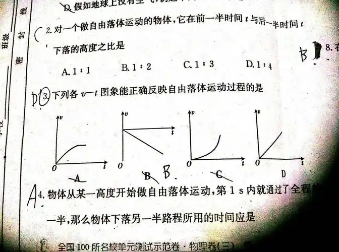自由落体速度时间图像