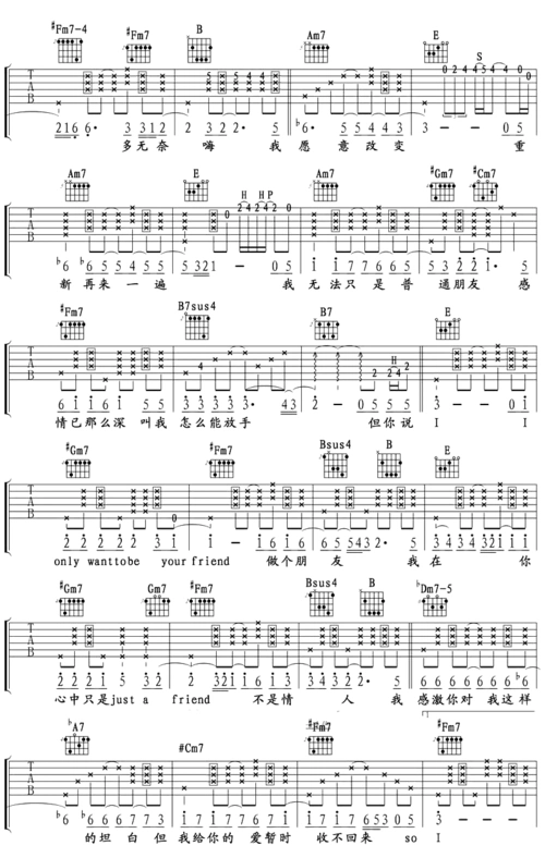 普通朋友吉他谱陶喆f调图片谱完整版
