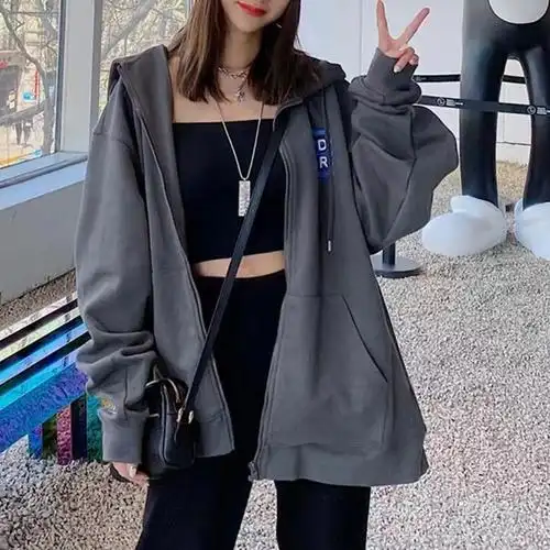 连帽卫衣oversize小众高街潮牌ins鲨鱼裤上衣搭配运动开衫外套女