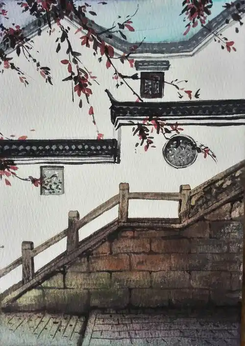徽派建筑水彩画徽派建筑水彩画简单