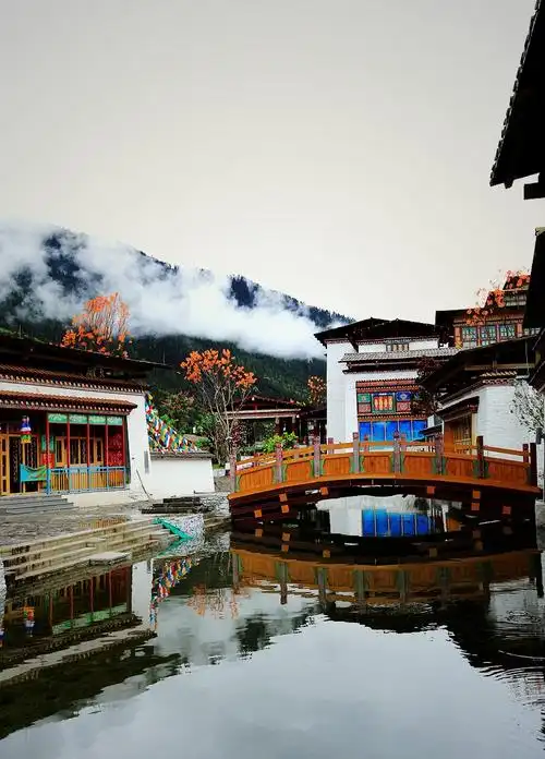 西藏林芝圣洁宁静的鲁朗国际旅游小镇