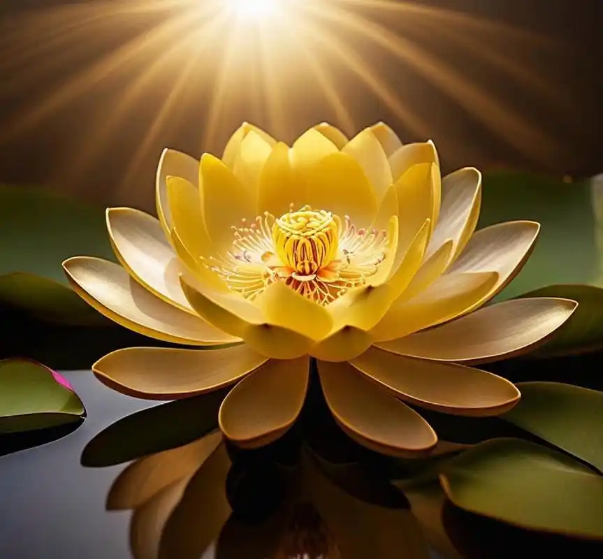 金色莲花61好运连连 金色光芒相辉映,湖面点亮金光灯.