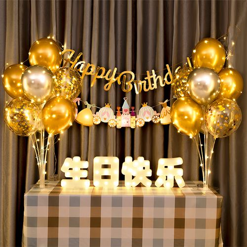 网红女孩气球派对儿童生日快乐装饰品女童宝宝周岁场景布置背景墙