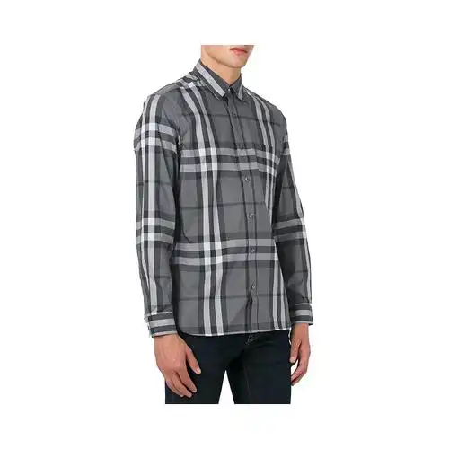 香港直邮burberry巴宝莉男士灰色经典格子长袖衬衫衬衫