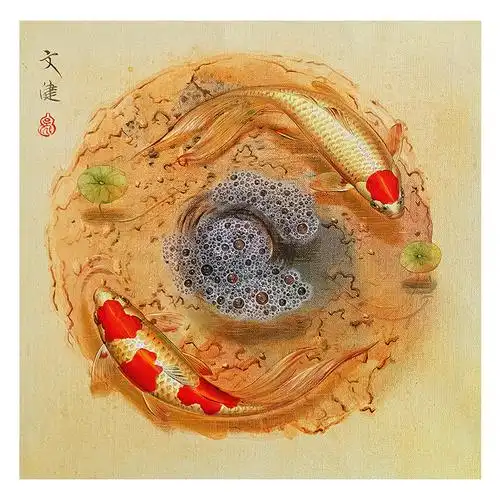 【学院艺术】 清华美院 吴文健《双鱼图》 布面油画