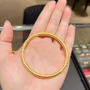 卷草纹手镯女款 精工实心仿黄金素圈周家同款紫荆花手环 电商批发