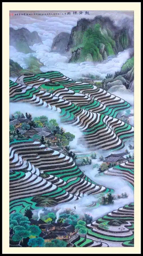 中国画(山水)《龙脊梯田》胡年德作品