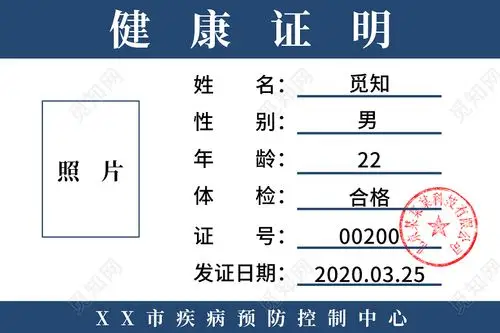 蓝色健康证明合格证