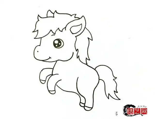 儿童小马简笔画图解,彩色卡通马画法教程