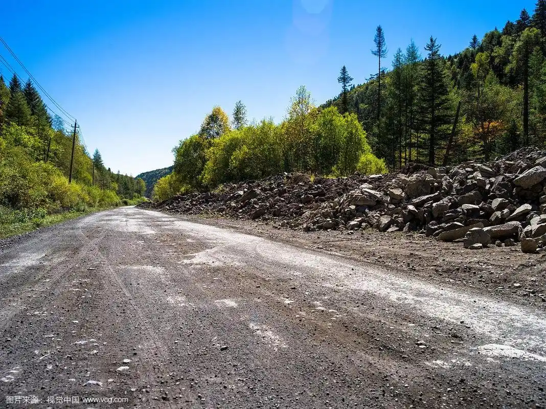 两侧有高大树木的乡村碎石沙土道路