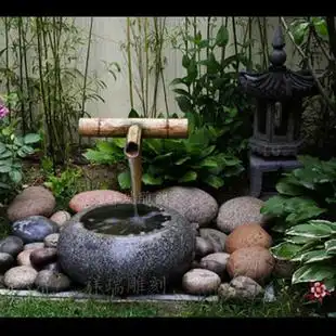 青石头流水喷泉仿古石雕鱼缸石槽花盆庭院水池水景装饰石灯笼摆件