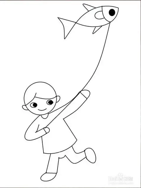 简笔画春天小女孩放风筝