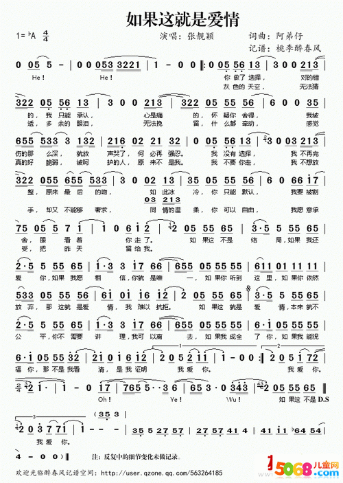 张靓颖《如果这就是爱情》简谱