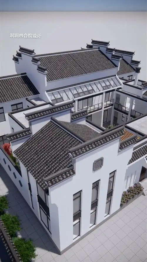 四合院中式#新中式徽派四合院设计,位于江西占地宽25.