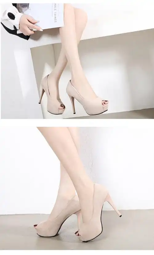 性感情趣鱼嘴高跟鞋夜店另类伪娘春款超夜场防水台细跟职业黑色少女单