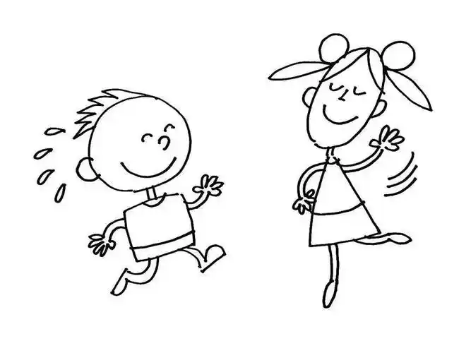 1. 画出人物头和身体简单的几何形(注意胖瘦高矮都不一样的状哦!);2.