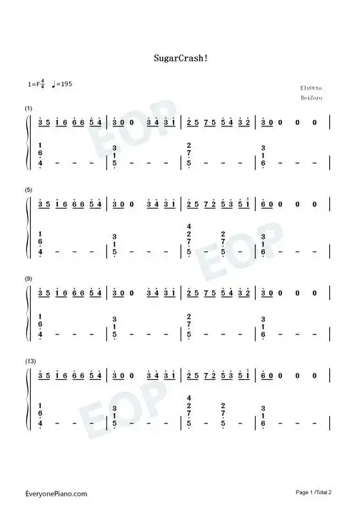 sugarcrash-elyotto-抖音歌曲双手简谱预览1