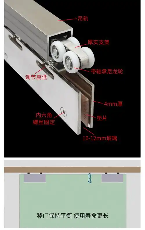 蒙莱奇玻璃门吊轮吊滑淋浴房无框玻璃门滑轮推拉玻璃门滑轮玻璃大门吊