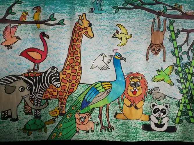 云南省小学生野生动物绘画大赛作品展示动物园怎么画图片大全动物园简