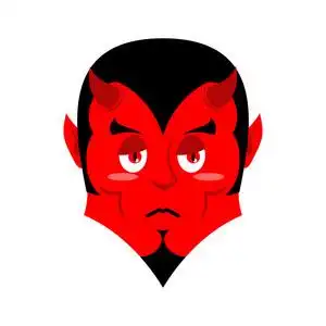 悲伤的撒旦. 悲伤的红色魔鬼. 悲观的恶魔. 可怜的脸.插画