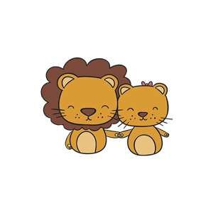 卡通小狮子动物情侣免抠素材
