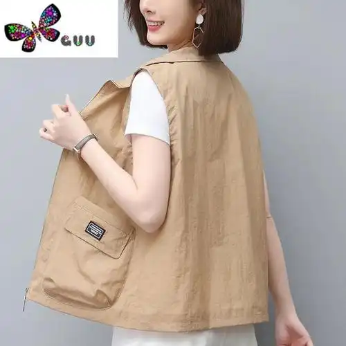 语娄短款薄马甲女无袖外套2023新款休闲大码宽松外穿背心马夹