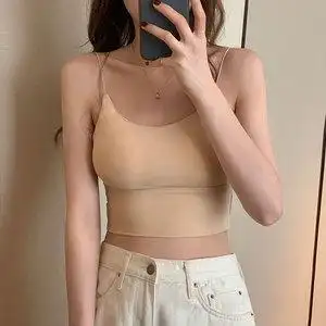 实价15露肩无钢圈抹胸美背冰丝细带少女小背心内衣吊带图片