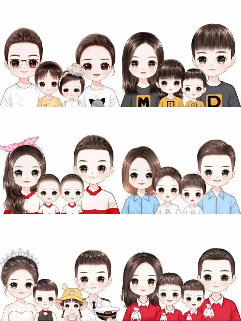 四口之家,最完美的全家福手绘头像.