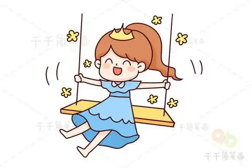 荡秋千的小公主简笔画荡秋千的小女生简笔画女孩简笔画荡秋千的女孩简