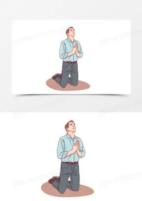 手绘卡通跪拜乞求祷告人物素材