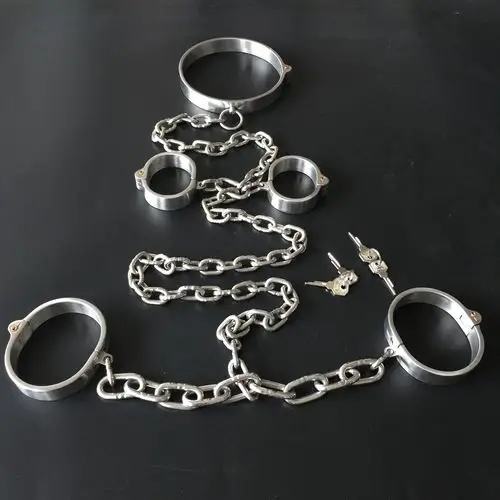 stainless steel bdsm cuffs bondage kit collar sex