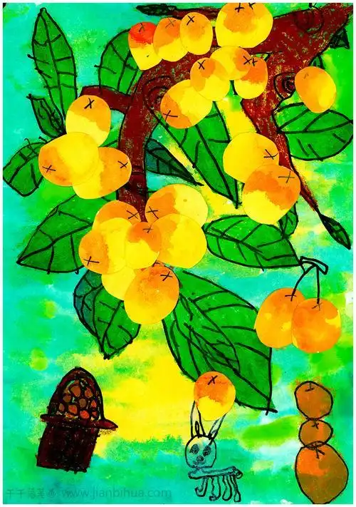 儿童摘枇杷简笔画