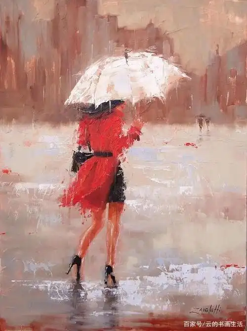 油画欣赏:撑伞的女人