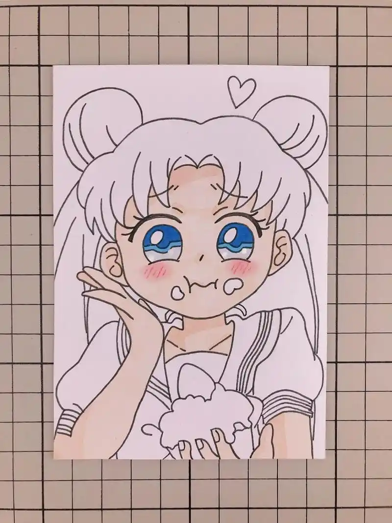 第257幅|美少女卡通画,马克笔画.附步骤图. 马克笔:多乐绘128色