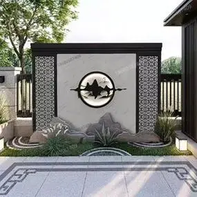 定制不锈钢屏风户外庭院别墅迎门影壁墙金属格栅园林假山背景墙