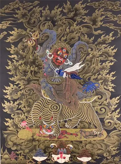 纯金忿怒金刚唐卡装饰画尼泊尔手绘布面卷轴现代简约现代装饰画