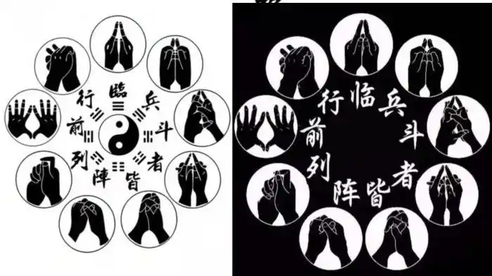 意思就是说,常念九字真言,配合九种不同的结印(也叫手印或手势,是道士