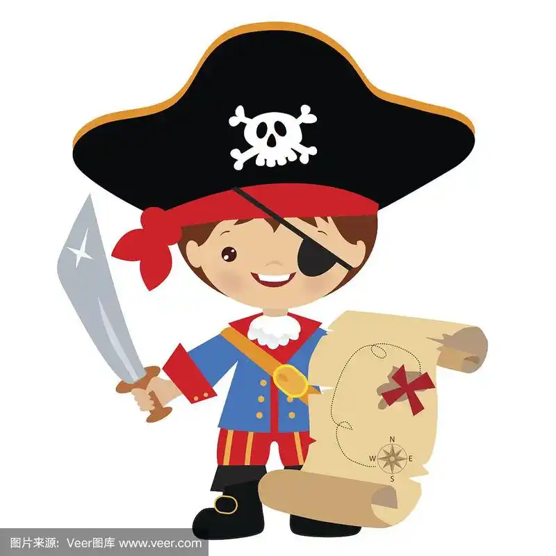 可爱的海盗船长矢量插图