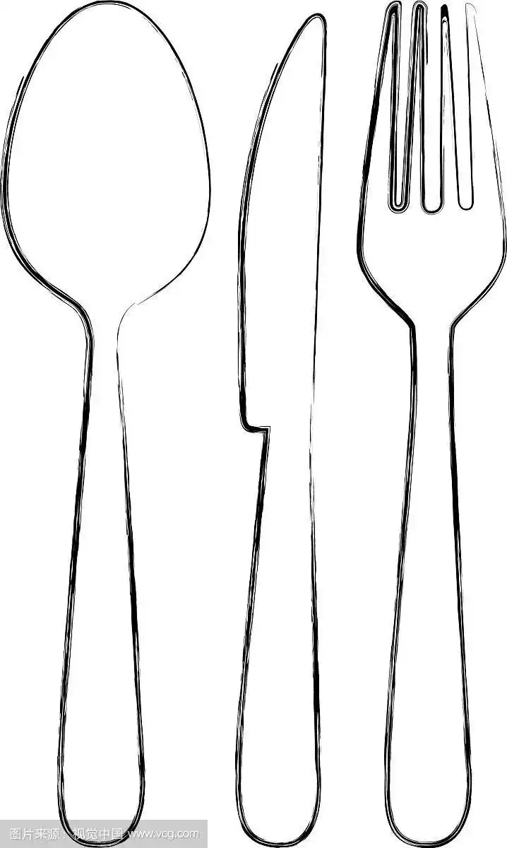 餐具套装单色模糊轮廓