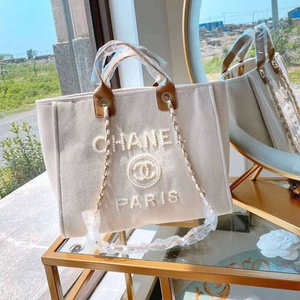 【99新拍】chanel香奈儿女包帆布双c沙滩包链条单肩斜跨购物袋