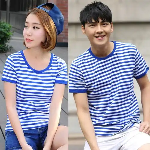 2019夏季海军风海魂衫半袖体恤沙滩情侣装大码t恤男装条纹短袖t恤