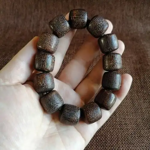 古玩收藏西藏老料风化耗牛角手串男士包浆桶珠手串佛珠念珠