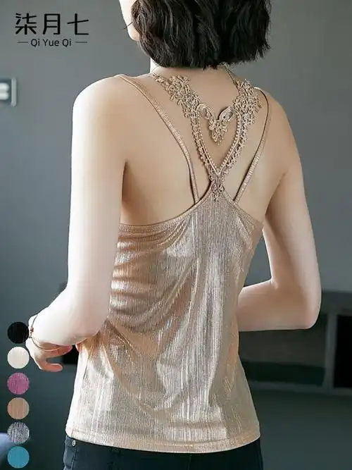 春夏黑色真丝吊带背心女打底衫桑蚕丝缎面后背交叉带美背性感外穿