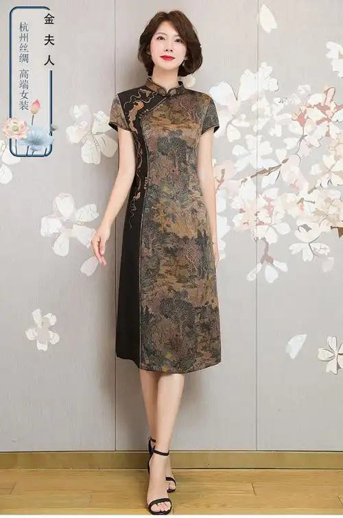 捡漏特价轻奢高档香云纱刺绣改良旗袍裙子新款年夏装桑蚕丝真丝连衣裙